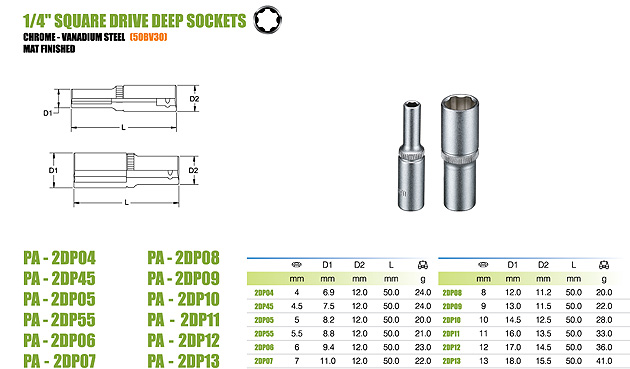 1/4" SQUARE DRIVE DEEP SOCKETS